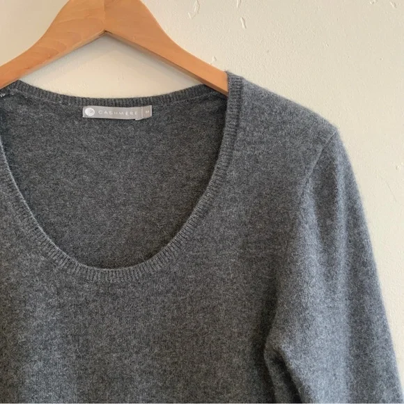 InCashmere Scoop Neck 3/4 Sleeve Cashmere Gray Sweater Top Size Medium - Picture 5 of 10